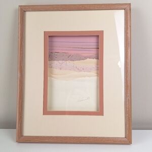 Original Paper Collage Art Mountain Desert Landscape Signed Framed 14"x17"